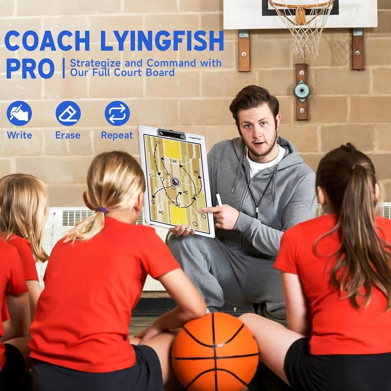 LYINGFISH Basketball Dry Erase Coaches Clipboard, Waterproof Basketball Clipboard for Coaches Double-Sided Basketball White Board for Coaches Writable and Erasable Basketball Dry Erase Board for Coaches （White） - Image 2